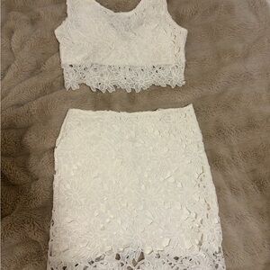 White Lace Crop Top and Skirt Set